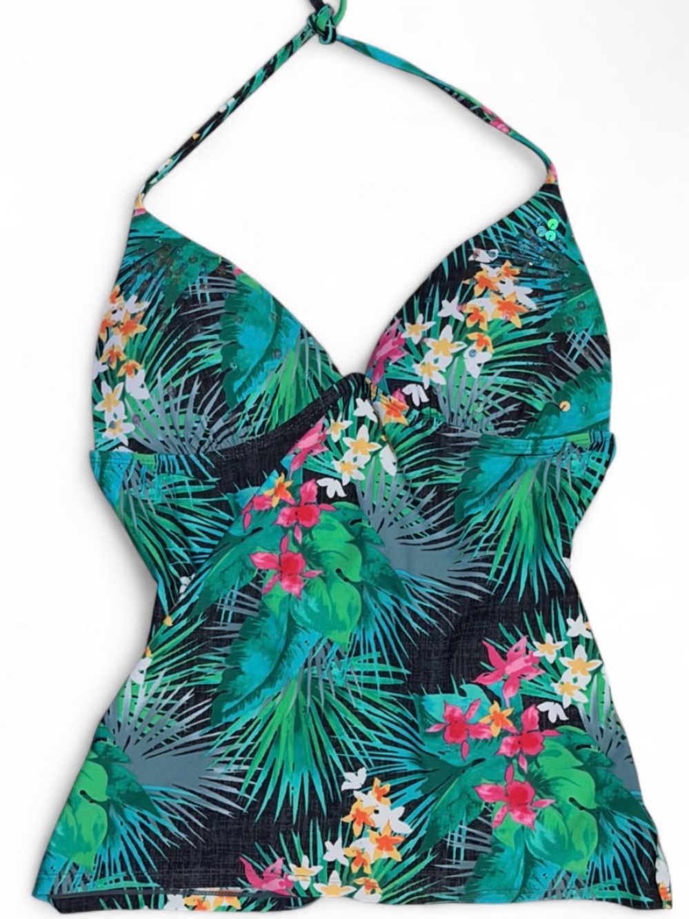 Vintage Y2K Mudd Tropical Floral Tieback Halter Tankini Swim Top